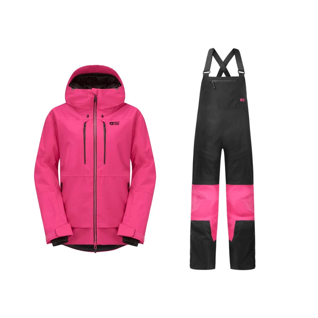 Picture Organic Exa Insulated Womens Jacket 2027 with Elwy Shell Bibs Package (Beetroot Powder)