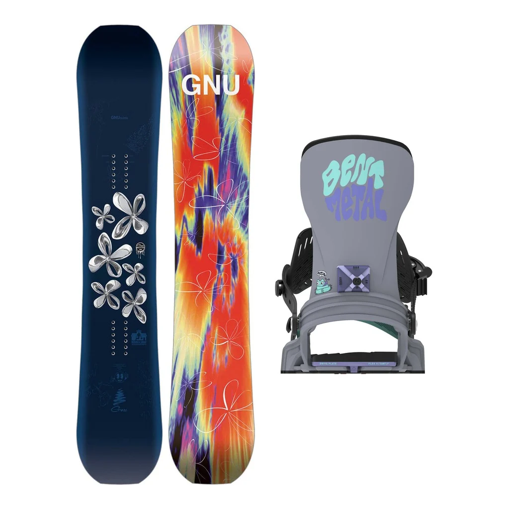 GNU Gloss Womens Snowboard 2027 with Bent Metal Stylist Bindings Snowboard Package