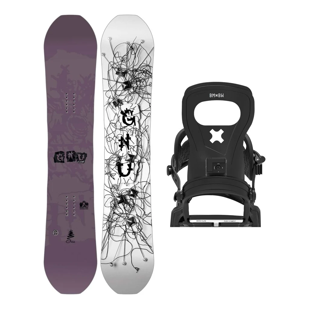 GNU Scorp Mens Snowboard 2027 with Bent Metal Joint Bindings Snowboard Package