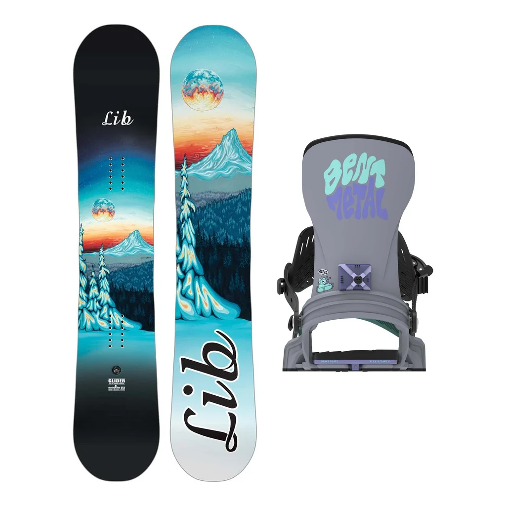 Lib Tech Glider Womens Snowboard 2027 with Bent Metal Stylist Bindings Snowboard Package