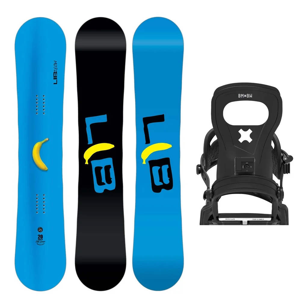 Lib Tech Skate Banana Mens Snowboard 2027 with Bent Metal Joint Bindings Snowboard Package