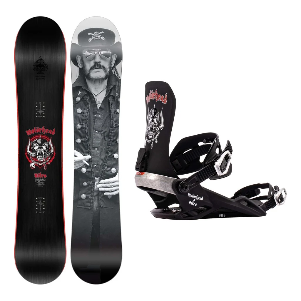 Nitro Phase X Motorhead Mens Snowboard 2027 with One x Motorhead Bindings Snowboard Package