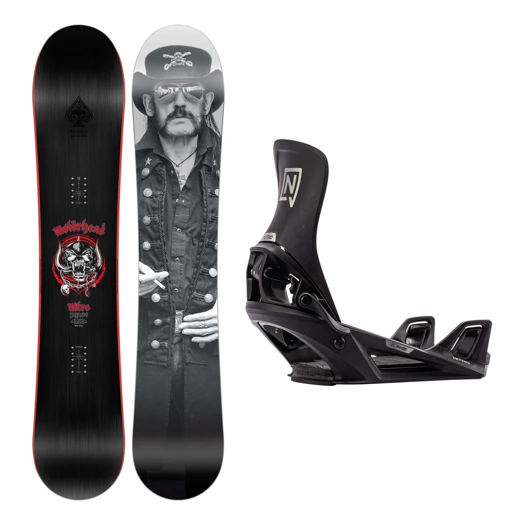 Nitro Phase X Motorhead Mens Snowboard 2027 with Step-On Bindings Snowboard Package