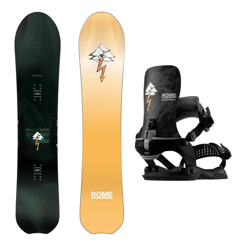 Rome Stale Fish Mens Snowboard 2027 with Katana AW FASE Pro Bindings Snowboard Package