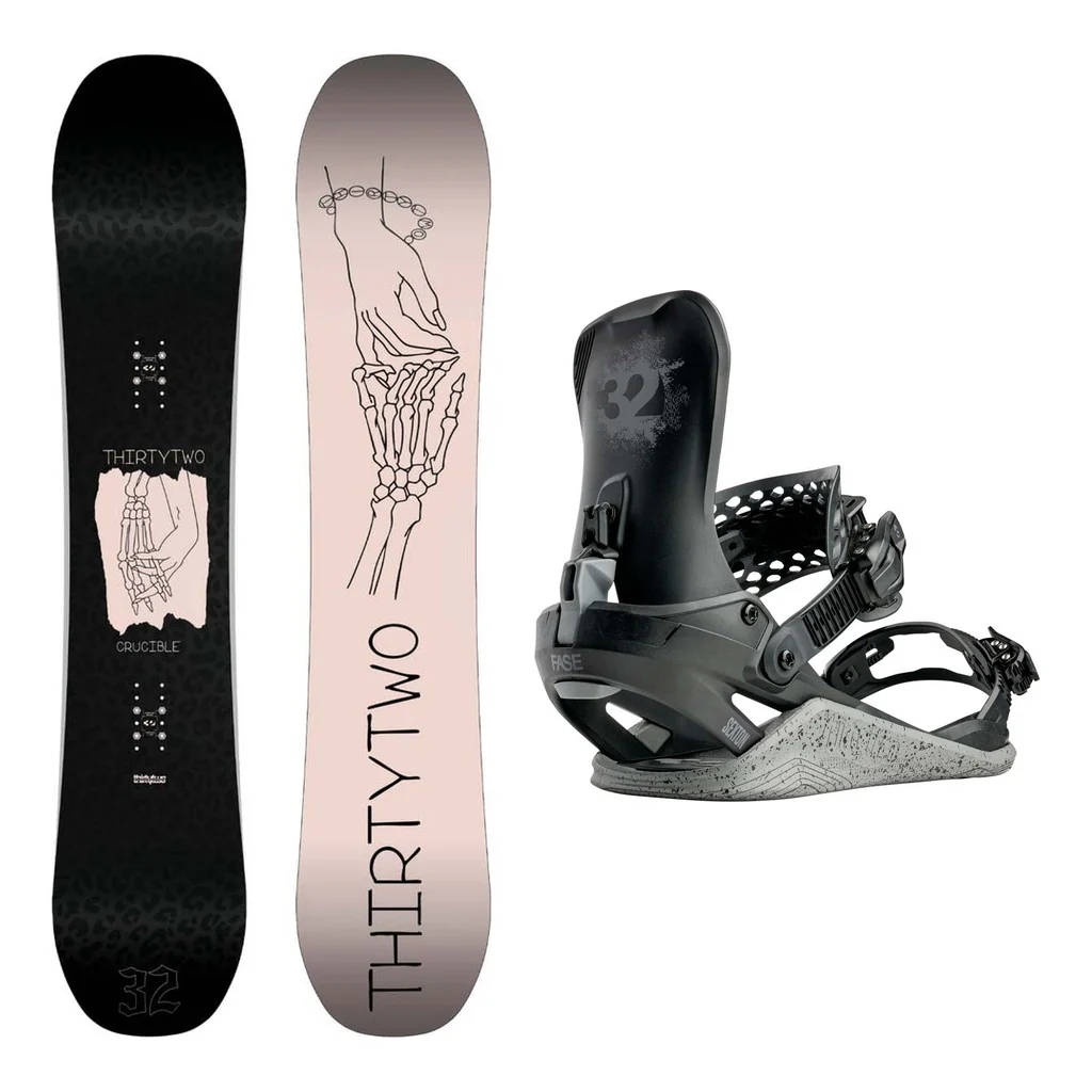 Thirty Two Crucible Womens Snowboard 2027 with Thirty Two Basin Public FASE Bindings Snowboard Package