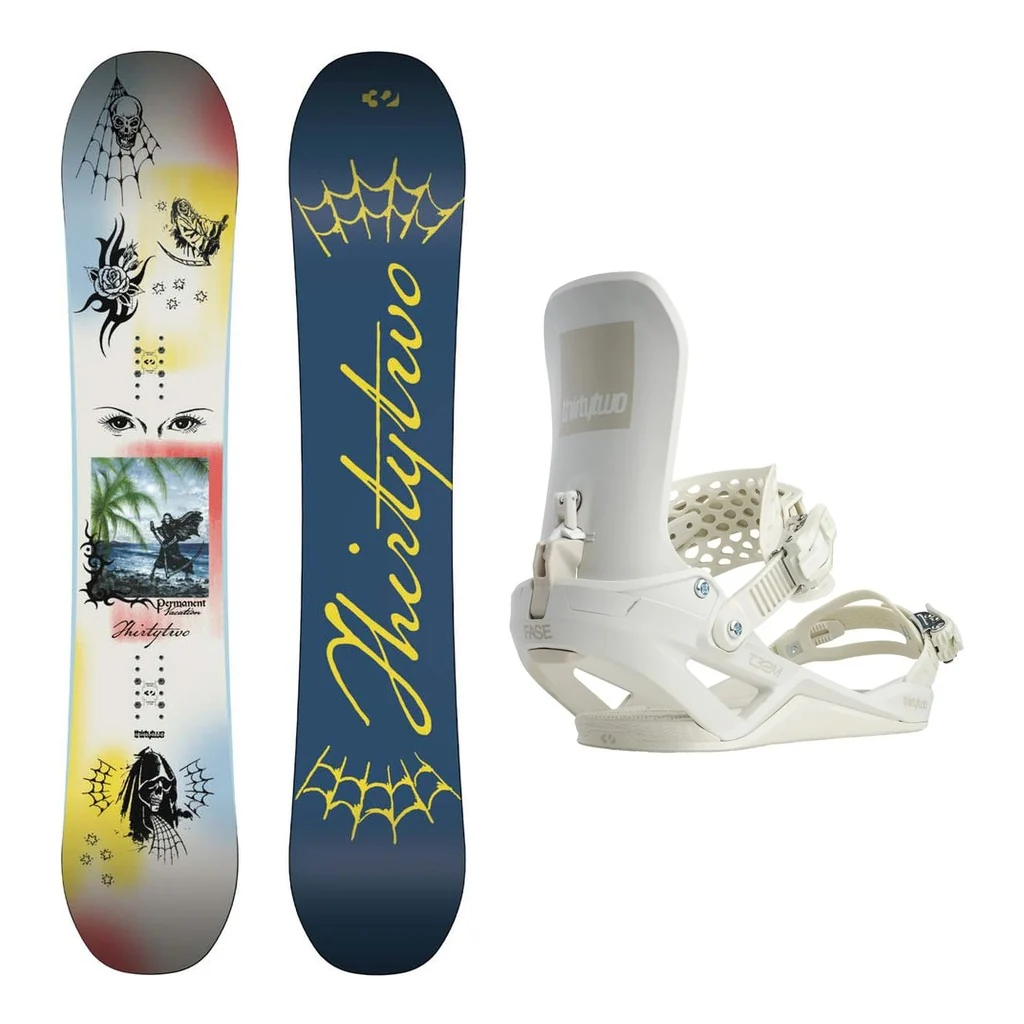 Thirty Two Permanent Vacation Mens Snowboard 2027 with Thirty Two T32M Fase Bindings Snowboard Package