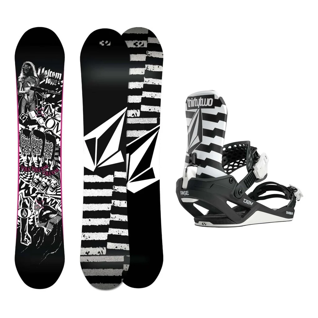 Thirty Two Volcom Creedler Mens Snowboard 2027 with Thirty Two T32M Volcom FASE Bindings Snowboard Package