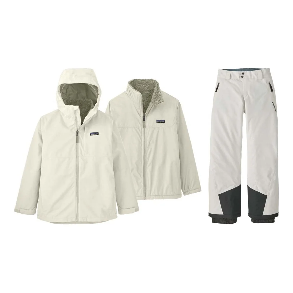 Patagonia 4-in-1 Everyday Kids Jacket 2026 with Powder Town Pants Package (Birch White)