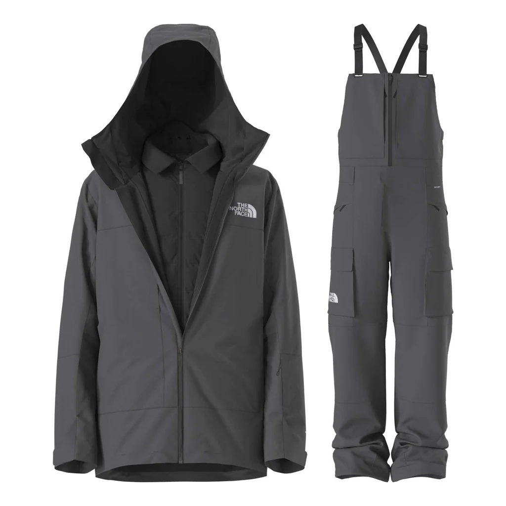 North Face Thermoball Snow Triclimate Jacket Mens 2027 with Freedom Bibs Package (Anthracite Grey)