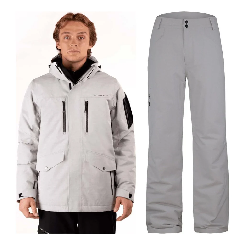 Boulder Gear Quest Jacket Mens 2027 with Front Range Pants Package (Quiet Gray)