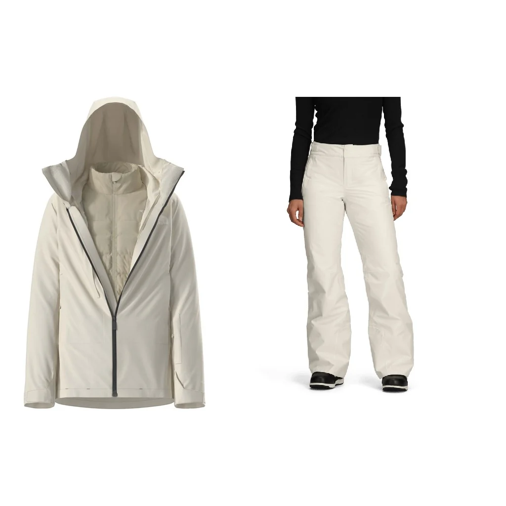 North Face Thermoball Snow Triclimate Jacket Womens 2027 with Descendit Pants Package (White Dune)