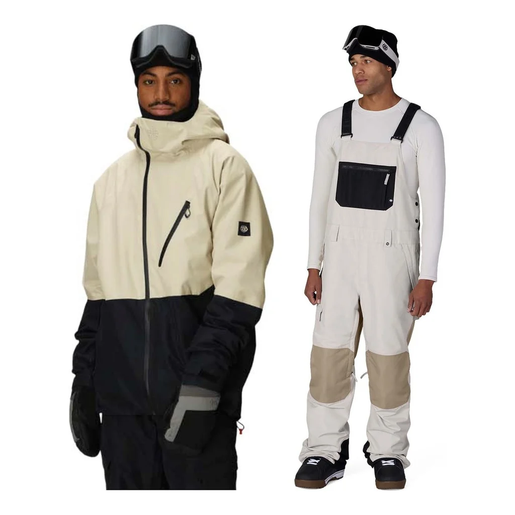 686 Hydra Thermagraph Jacket Mens 2027 with Hot Lap Bibs Package (Limestone Colorblock)